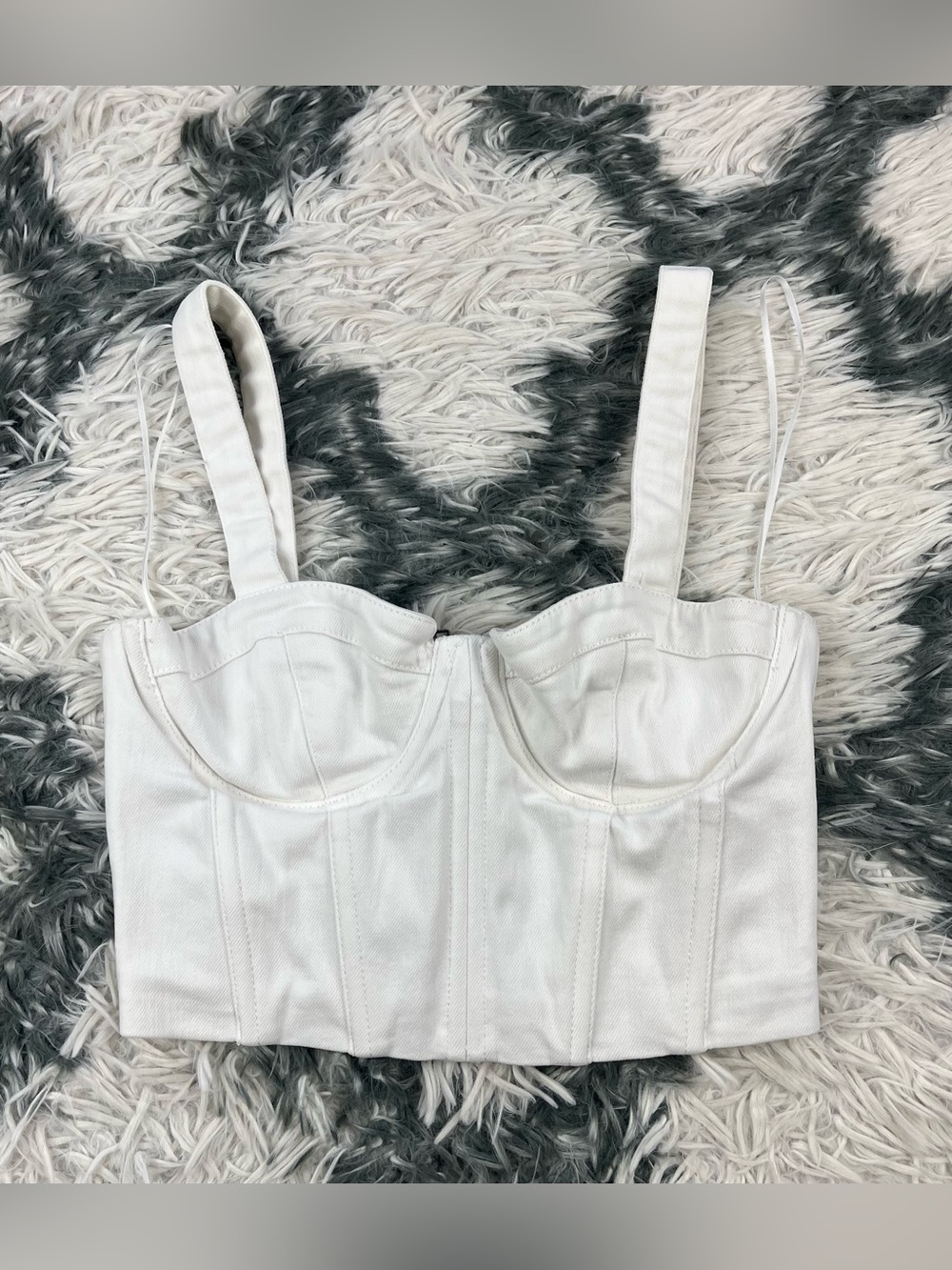 Alice + Olivia Women’s Jeanna Denim Bustier Crop Top in off-white Size 0